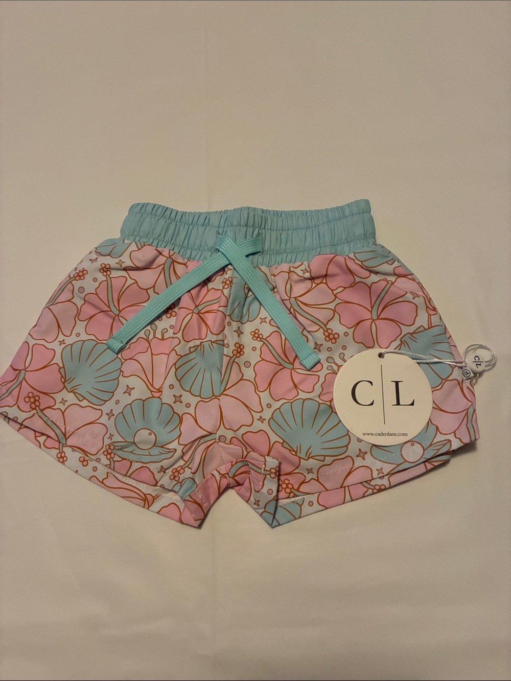 Caden Lane Pink and Aqua Shell-Print Girls Shorts
